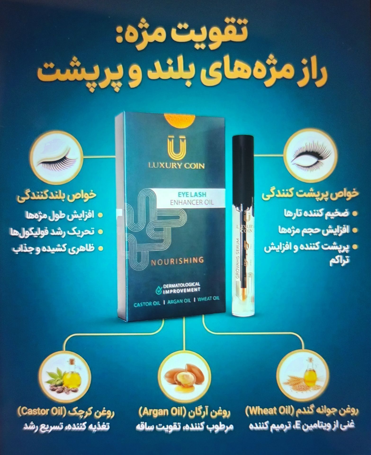 سرم پرپشت کننده مژه و ابرو برند لاکچری کوین فرانسه اصل و اورجینال